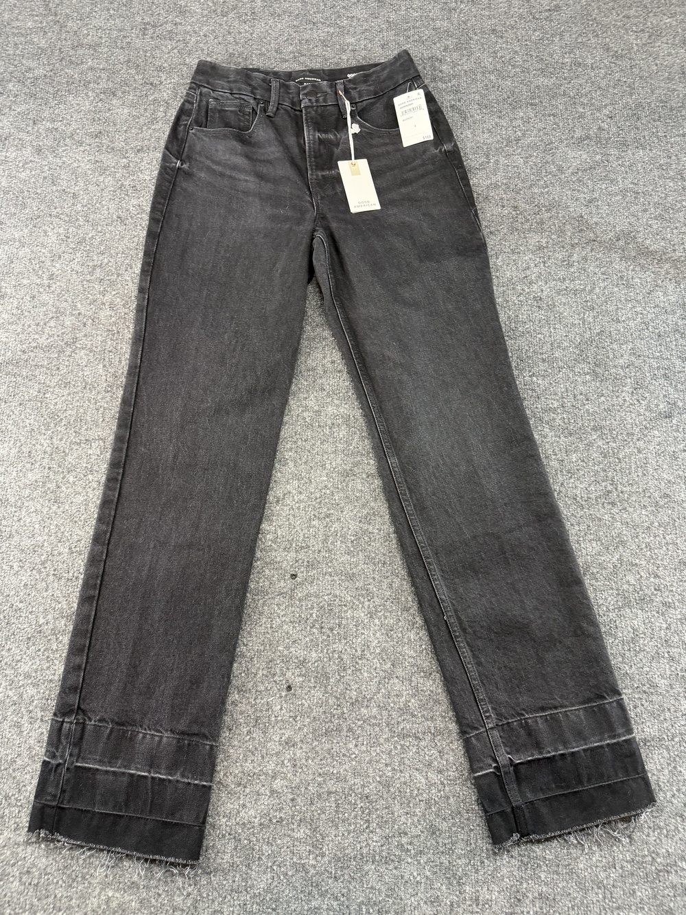 Good American Good Icon Straight Jeans Womens 2 Black Charcoal High Rise